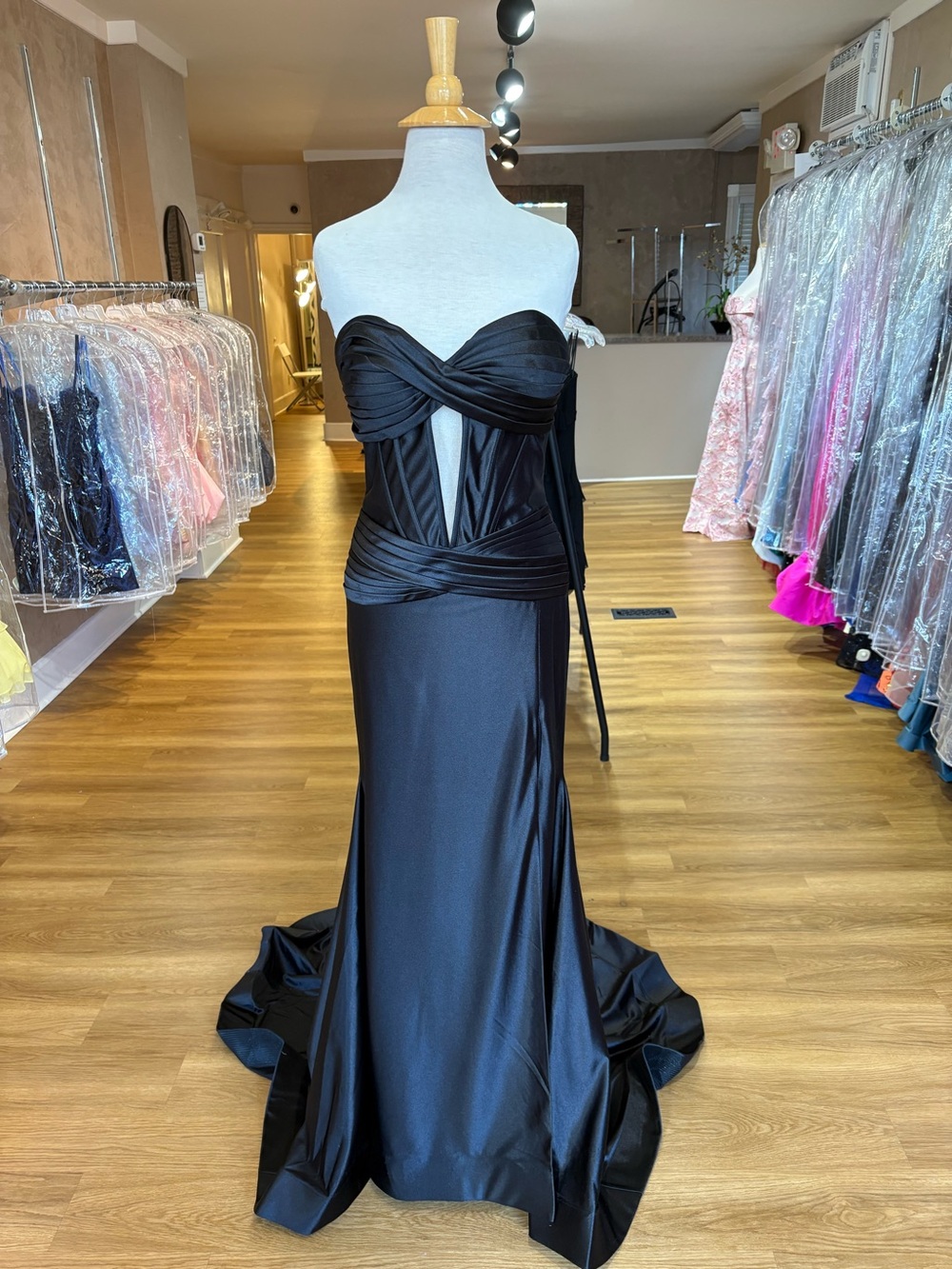 Black Strapless Draped Evening Gown - Picture 1 of 2